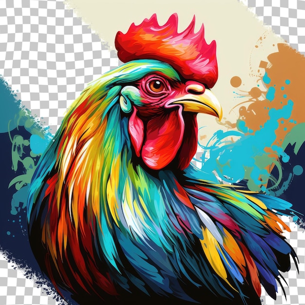 Un gallo colorido aislado sobre un fondo transparente