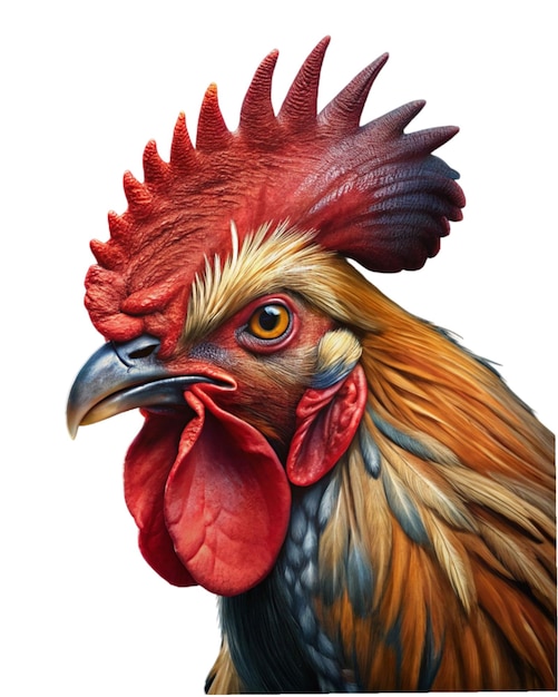 gallo en estilo fotorrealista con pico y pluma