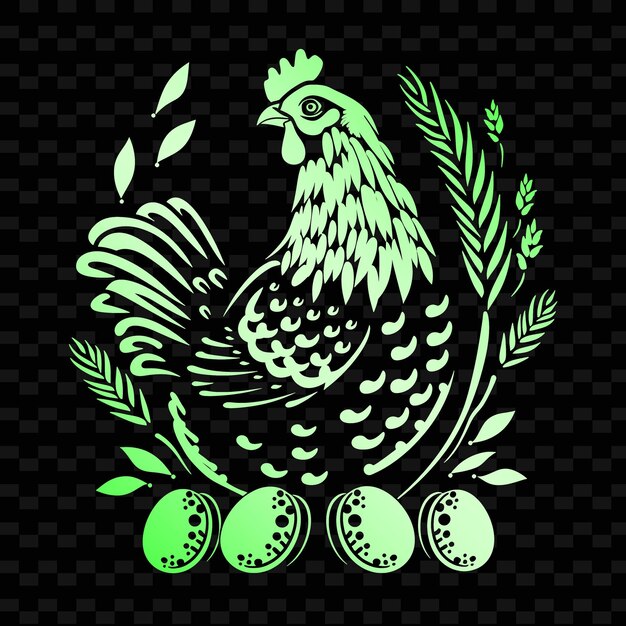 Un gallo en un fondo verde con una imagen de un gallo