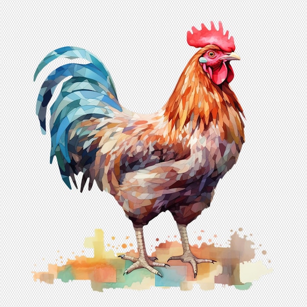 PSD gallo pintado con acuarela