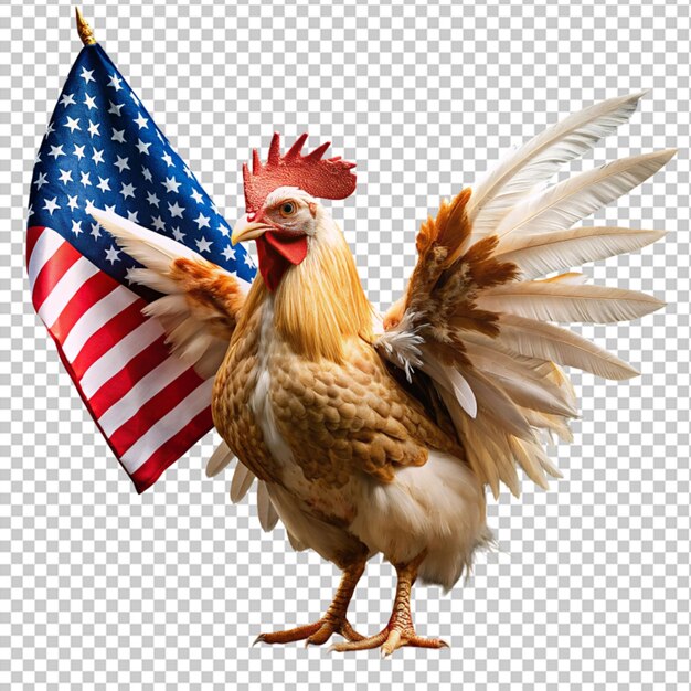 PSD el gallo tiene alas con la bandera estadounidense.