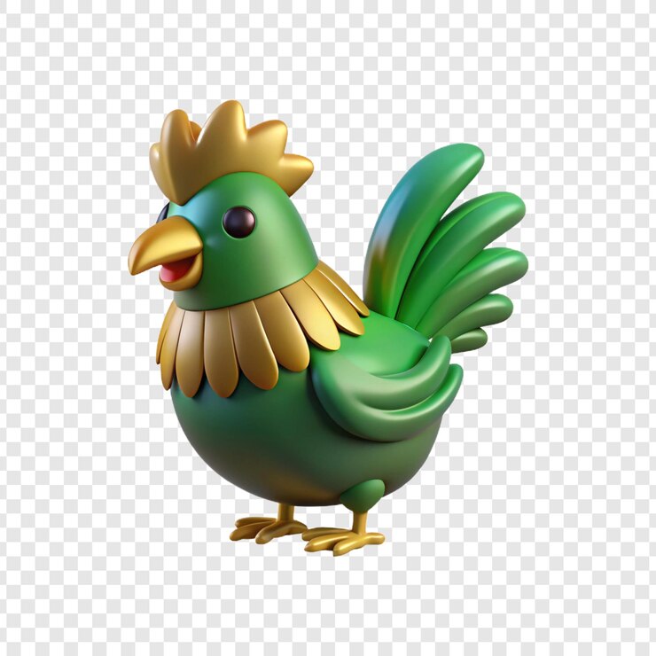 PSD gallo verde de dibujos animados en 3d con peine dorado