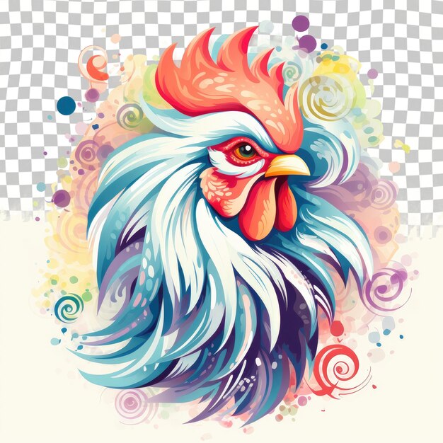 PSD un gallo vibrante con remolinos coloridos contra un fondo transparente