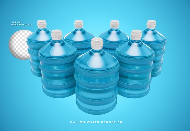 PSD galões de água renderização 3d isolada