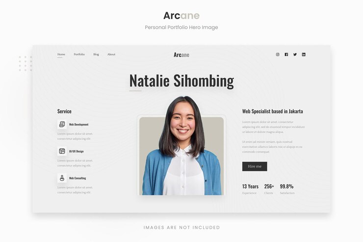 PSD gambar hero portofolio personal arcane