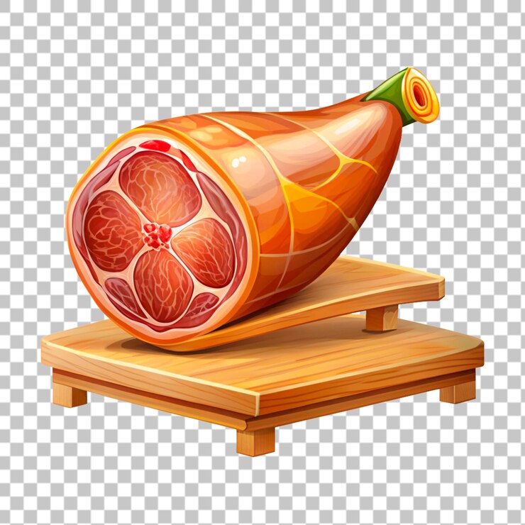 PSD gambe di prosciutto su supporto di legno su uno sfondo trasparente
