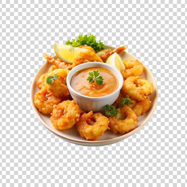 PSD gamberetti fritti con un piatto bianco di gamberetti