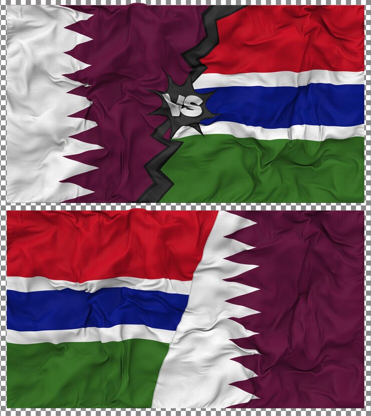 PSD gambia contra qatar media bandera combinada con textura 3d de la tela
