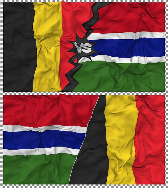 Gambia contro Belgio Mezz'Unione di bandiere tessuto Bump Texture Rendering 3D