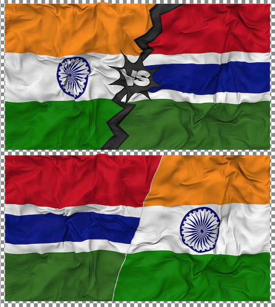 Gambia vs India Half Combined Flag Cloth Bump Texture Rendering 3D