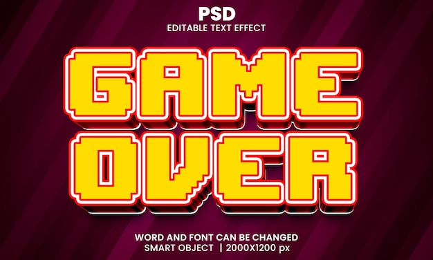 Game over 3d efecto de texto editable psd premium con fondo