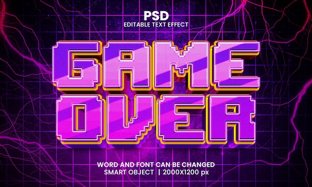 PSD game over 3d efeito de texto editável psd premium com plano de fundo