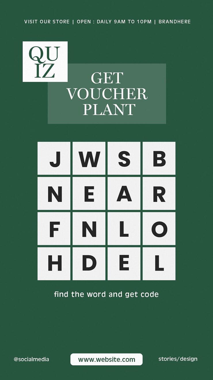 PSD game puzzle penjualan botanical bazaar templat cerita instagram psd desain banner media sosial hijau