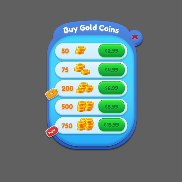 PSD game shop screen popup game interface shop screens coins pack game coins pack