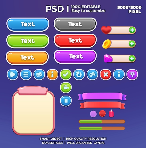 Game UI Kit Game Elemente Game UI Button Casual Game UI Kit Spielgrafiken Benutzeroberfläche 2d