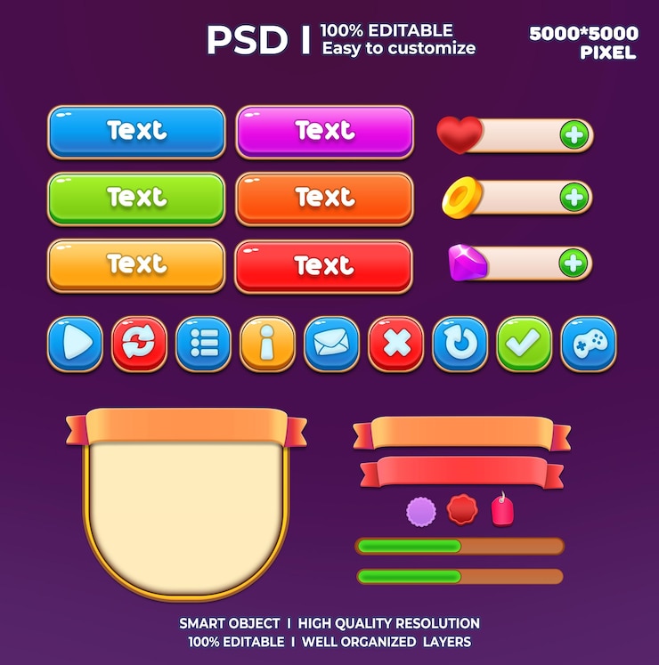 PSD game ui kit game elemente game ui button casual game ui kit spielgrafiken benutzeroberfläche 2d