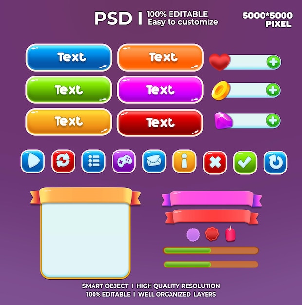 Game UI Kit Game Elemente Game UI Button Casual Game UI Kit Spielgrafiken Benutzeroberfläche 2d
