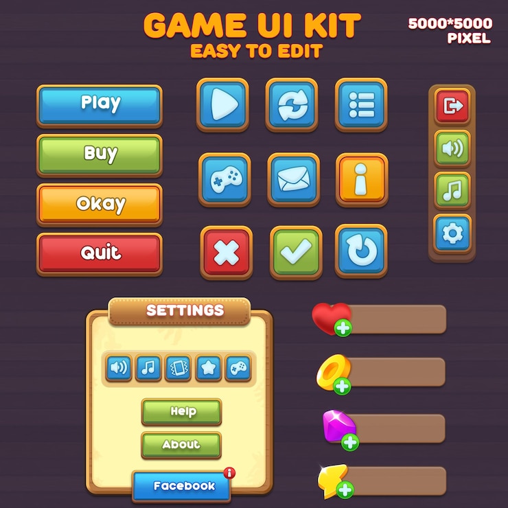 PSD game ui kit game elements game ui interface game ui button set of game ui game ui casual ui ux