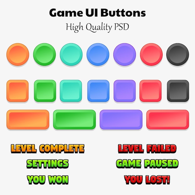 Game UI KIT PSD Schaltflächen Text Photoshop