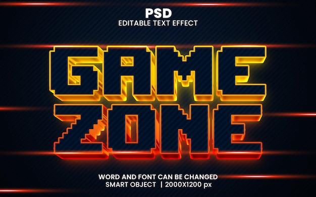 Game zone 3d estilo de efecto de texto de photoshop editable con fondo