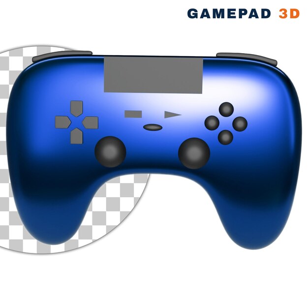 PSD gamepad azul 3d com um stick analógico em fundo transparente