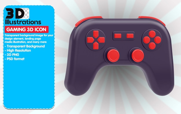 PSD gamepad frente icon 3d render ilustración