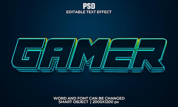 Gamer 3d bearbeitbarer texteffekt premium psd mit hintergrund