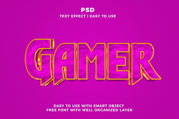 Gamer 3d editable Photoshop estilo de efecto de texto psd con fondo