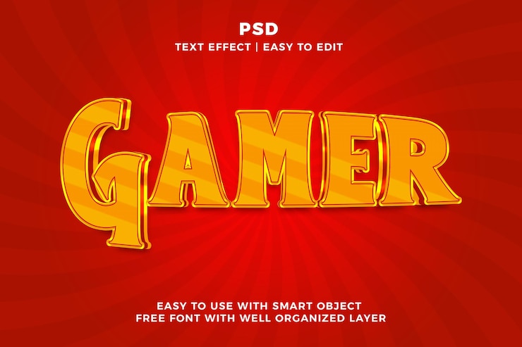 PSD gamer 3d editable photoshop estilo de efecto de texto psd con fondo