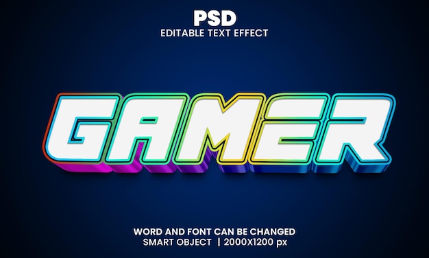 Gamer 3D editável efeito de texto Premium Psd com fundo