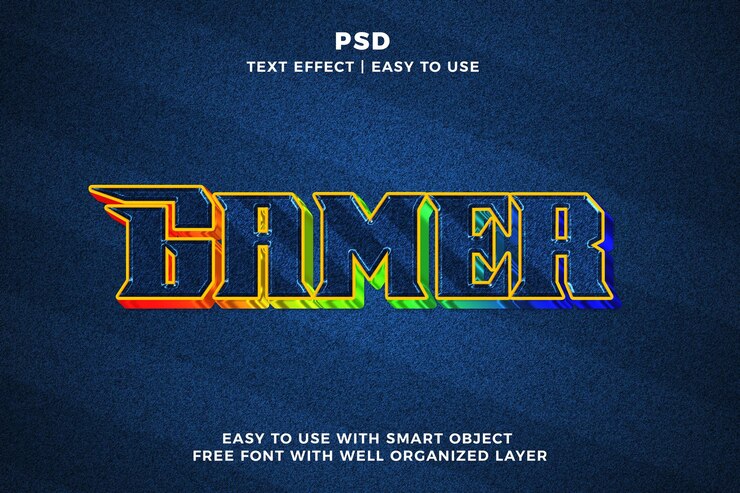 PSD gamer 3d efecto de texto editable estilo psd con fondo
