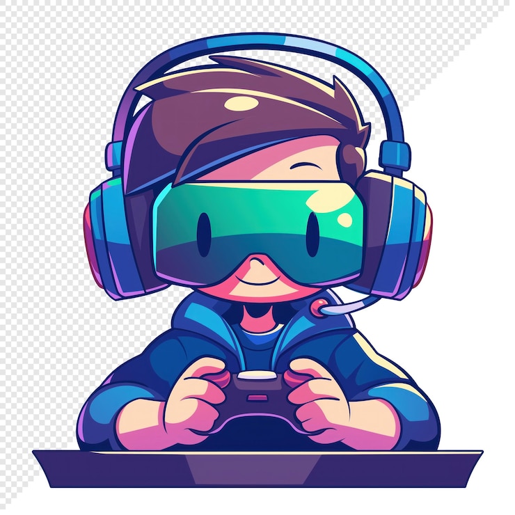 PSD gamer-kind mit kopfhörern und controller