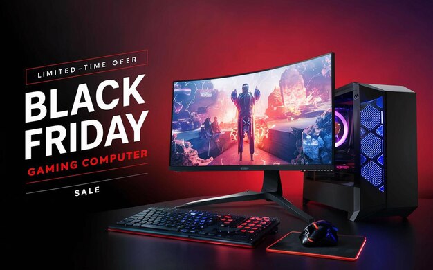 Gaming computer black friday super sale social media post design template (template de design de postagem de mídia social)