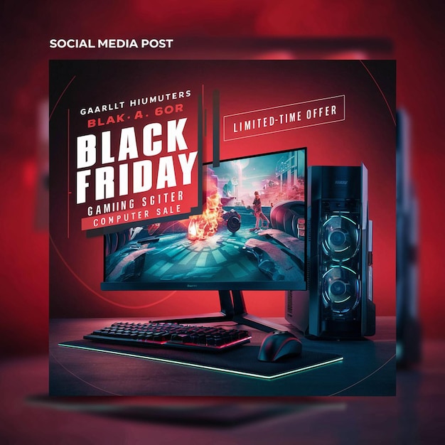 Gaming computer black friday super sale social media post design template (template de design de postagem de mídia social)