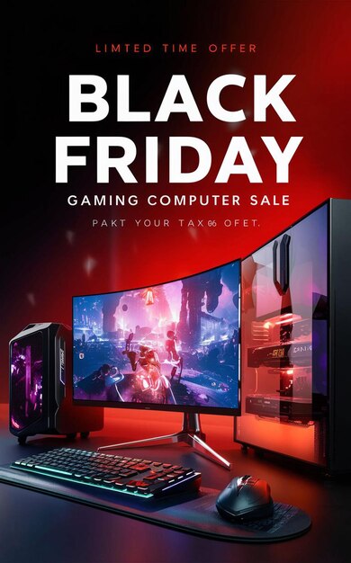 Gaming computer black friday super sale social media post design template (template de design de postagem de mídia social)