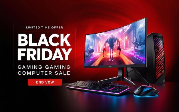 PSD gaming computer black friday super sale social media post design template (template de design de postagem de mídia social)