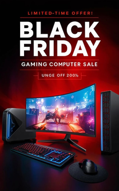 Gaming computer black friday super sale social media post design template (template de design de postagem de mídia social)