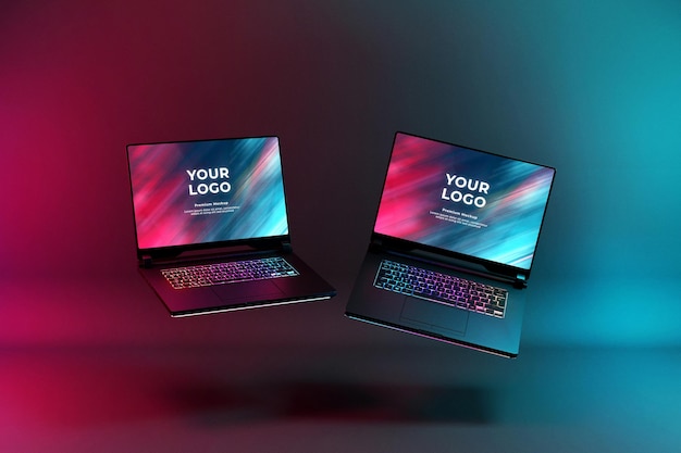 Gaming laptop mockup mit rgb led-tastatur leuchten