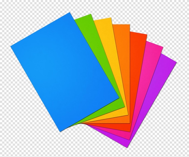 Gamma di fogli di carta A4 in bianco arcobaleno colorato su sfondo bianco