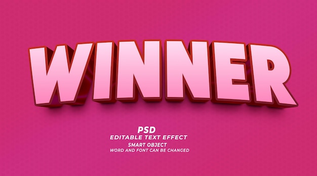 Ganador 3d Efecto de texto editable Plantilla de Photoshop Estilo PSD