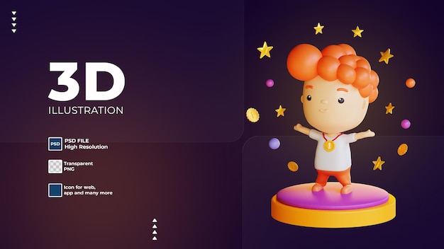 ganador de personaje de niño 3d