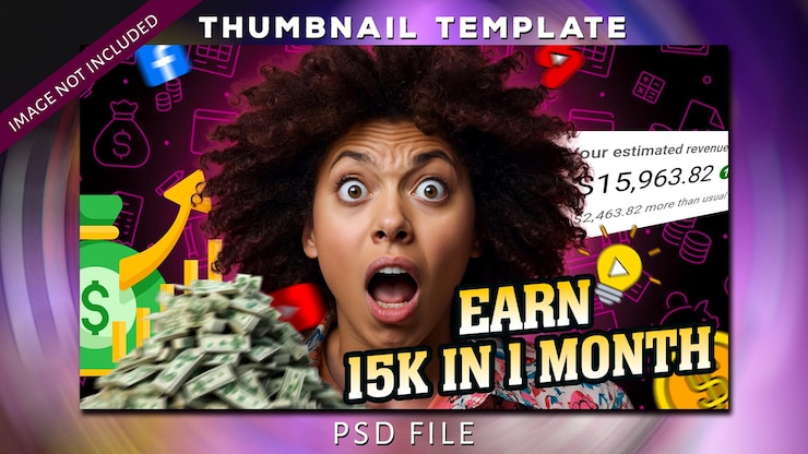 Ganar dinero en línea miniatura de YouTube y diseño de banner web completamente editable
