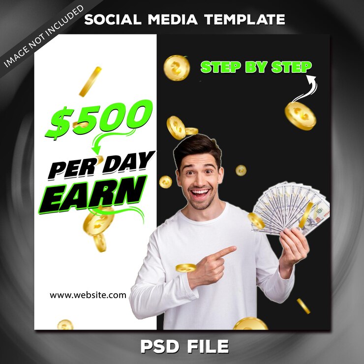 Ganar dinero en línea Template de redes sociales y diseño de banners web