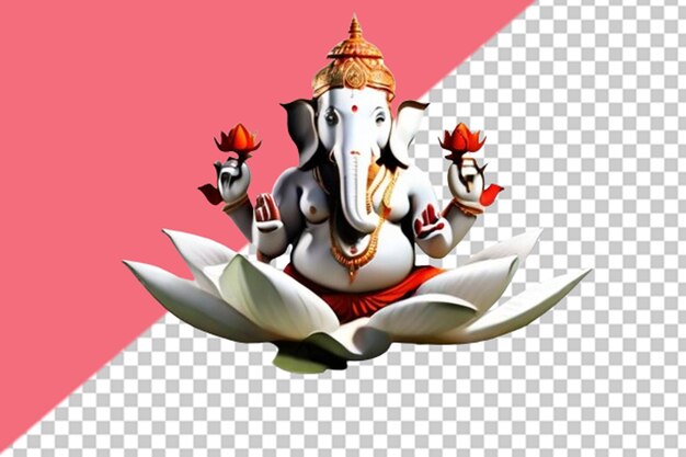 Ganesh, el dios hindú de la sabiduría y la prosperidad, se sienta en una flor de loto en un estanque.