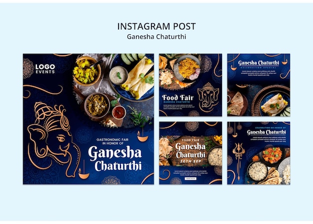 PSD ganesha chaturthi instagram posts sammlung mit mandala und elefanten