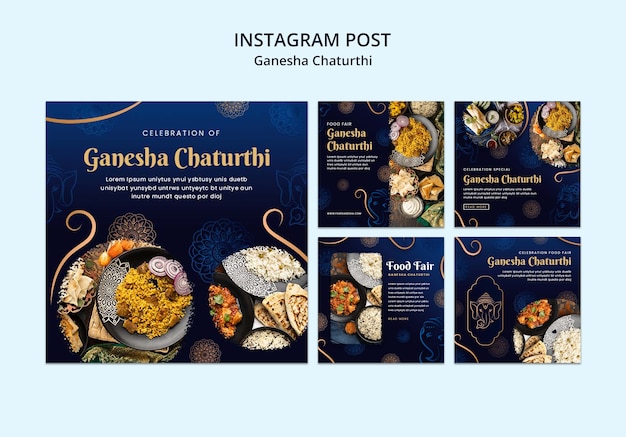 PSD ganesha chaturthi instagram posts sammlung mit mandala und elefanten