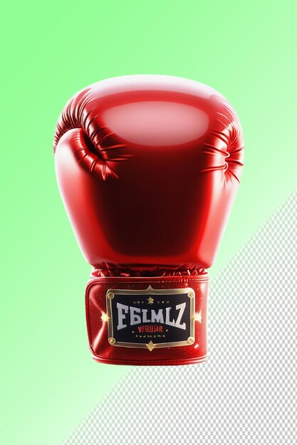 PSD un gant de boxe rouge avec une étiquette noire qui dit fp