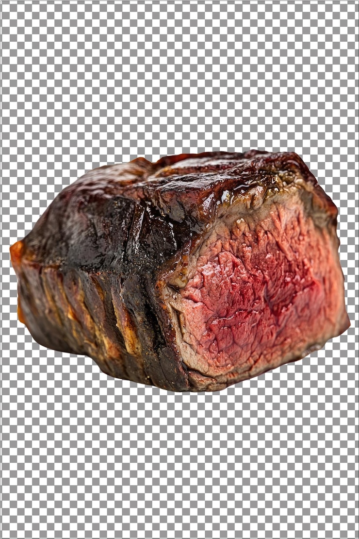 PSD ganzes gebratenes rindfleisch, ein saftiges gebratenes beefstück mit einer knusprigen außenschicht, hyperrealistisch