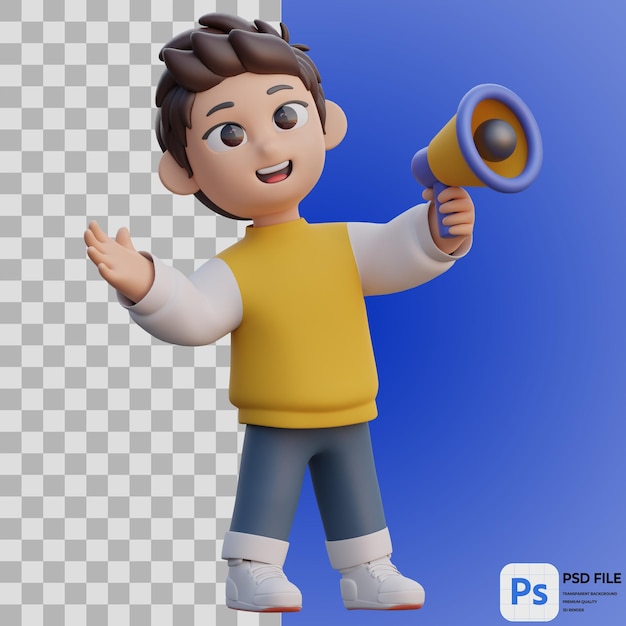 PSD le garçon 3d fait une annonce render illustration icône isolée png