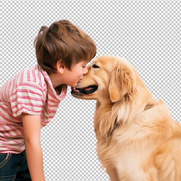 Le garçon et le chien du sourire heureux